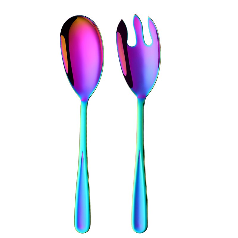 Juego de cucharas para servir ensalada, utensilios de Metal para ensalada: rainbow set