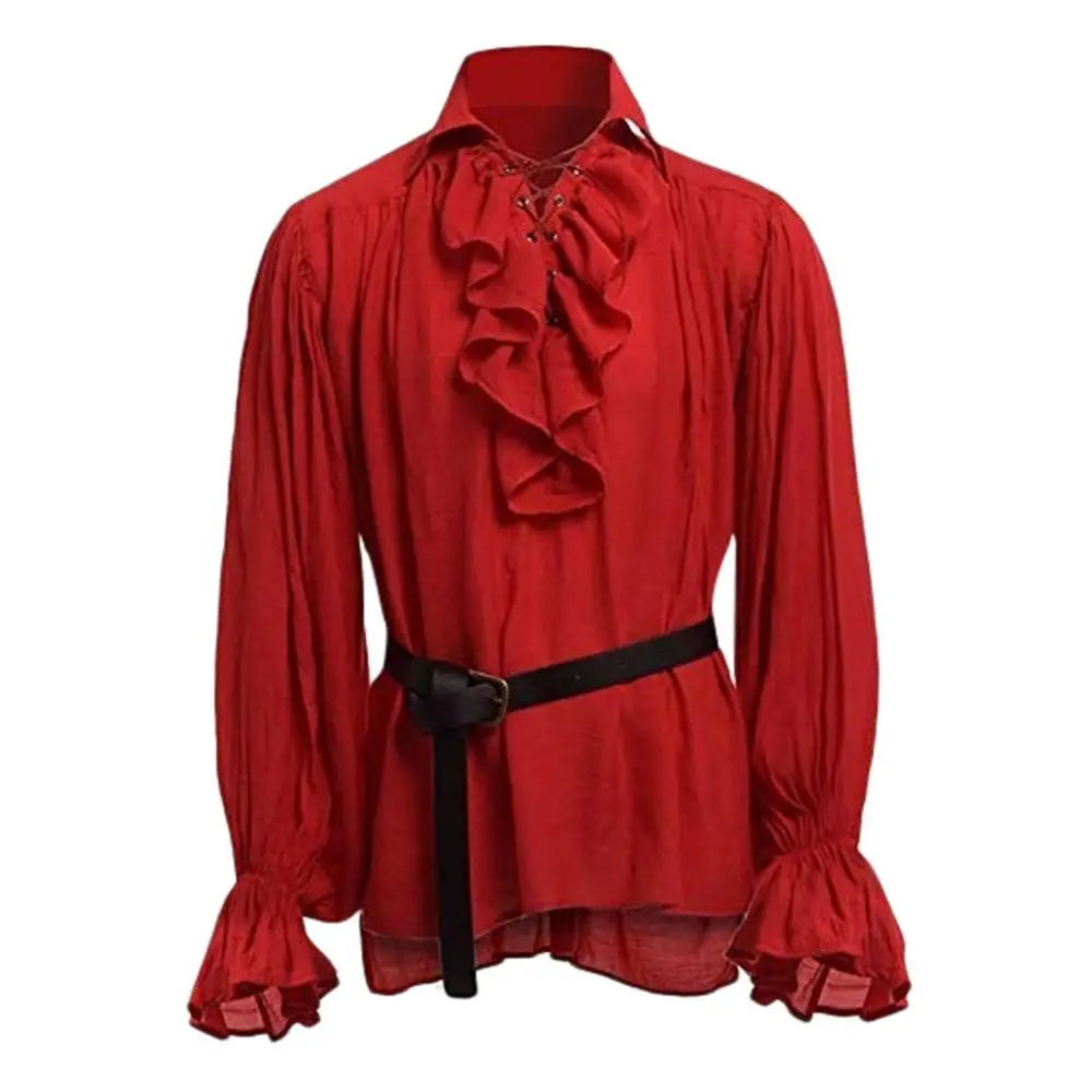 Chemises médiévales à volants gothique Steampunk victorien Pirate Cosplay Costume hommes hauts pantalons à lacets chemise Larp Vintage
