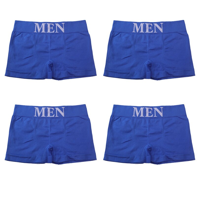 4Pcs/Lot Men&#39;s Panties Brand Underwear Boxers Breathable Man Boxer Solid Underpants Comfortable Shorts Male Black Blue Underwear: Blue-4PCS