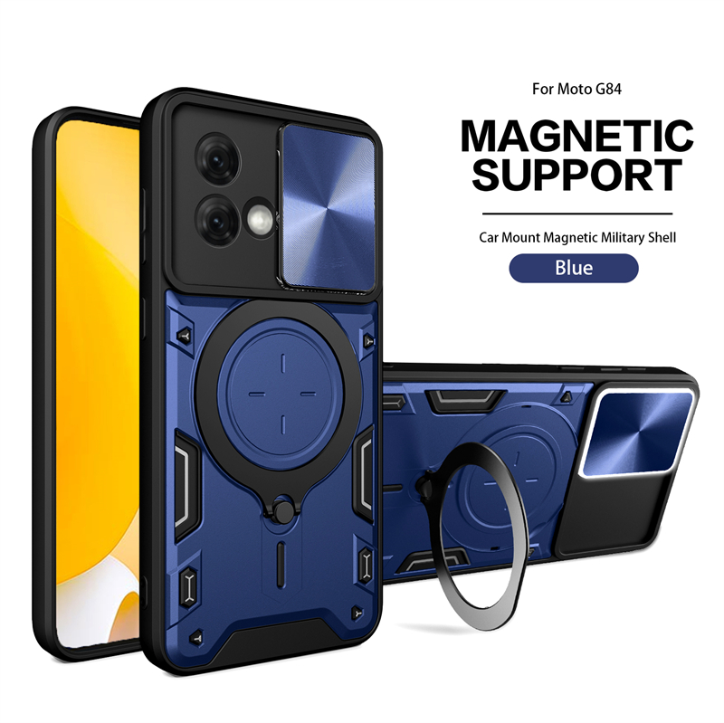 For Moto G84 5G Case Magnetic Holder Ring Phone Case For Motorola Moto G84 G 84 5G Slide Camera Lens Armor Shockproof Back Cover: Blue