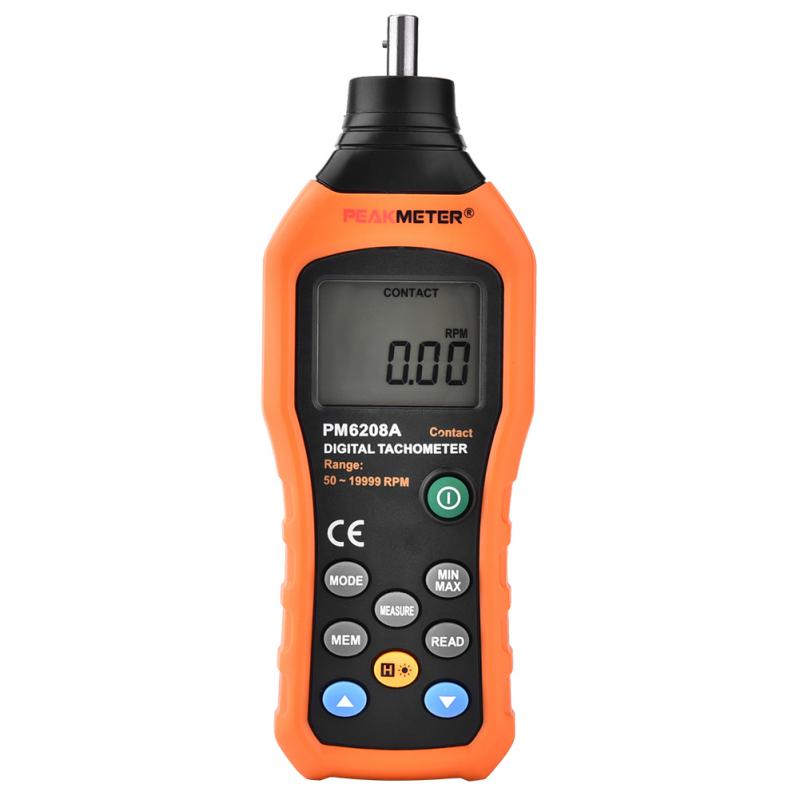 Medidor de PEAKMETER PM6208A portátil, tacómetro Digital tipo contacto, medidor de velocidad del Motor