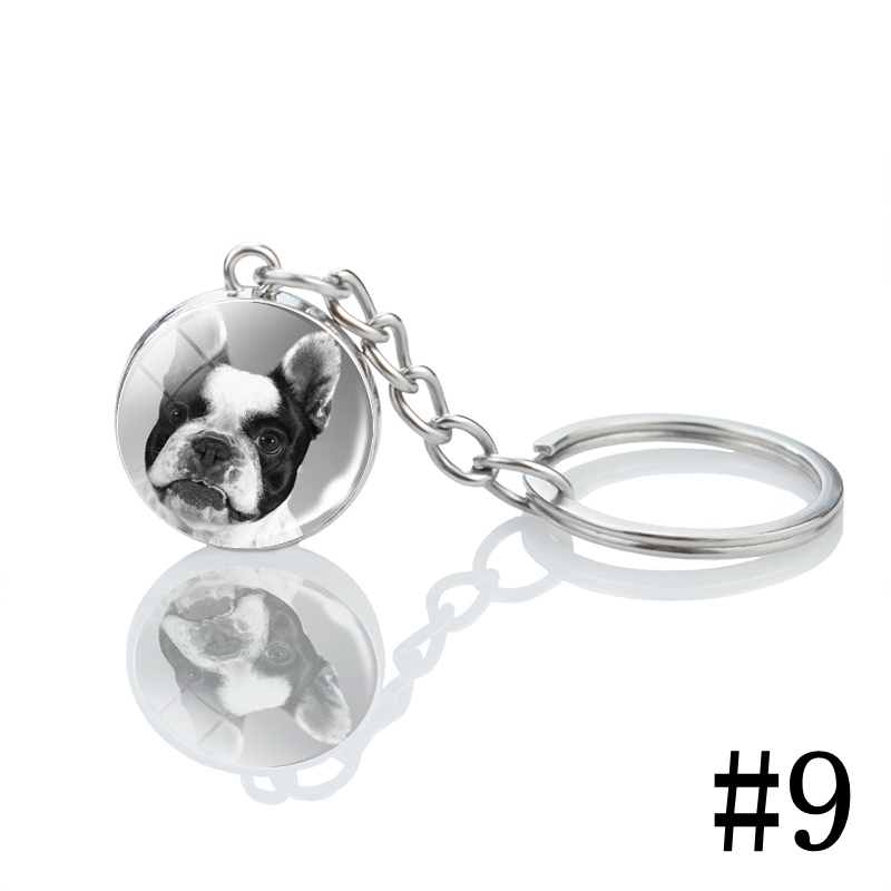 Men's Boston Terrier Keychain Black and White Dog Photo Glass Ball Pendant Keyring Decoration Pendant for Women: PURPLE