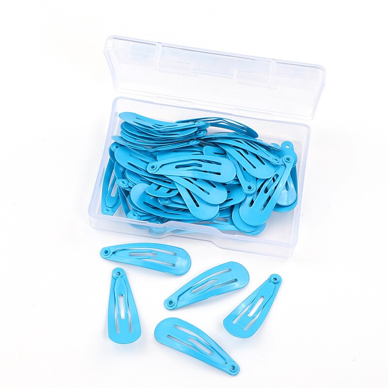 50Pcs 3cm Hair Clips For baby Girls Kawaii Kids Hair Accessories Snap Barrettes Candy Color Hairpins Clip For Hair: Blue