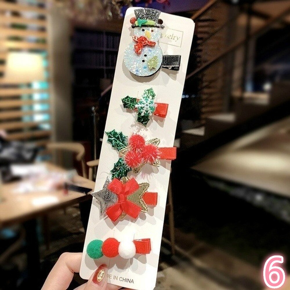 5pcs/set Christmas Hair Accessories Snowman Santa Claus Side Hair Pinch Autumn Winter Lovely Christmas Hairpin Set Jewelry: 6