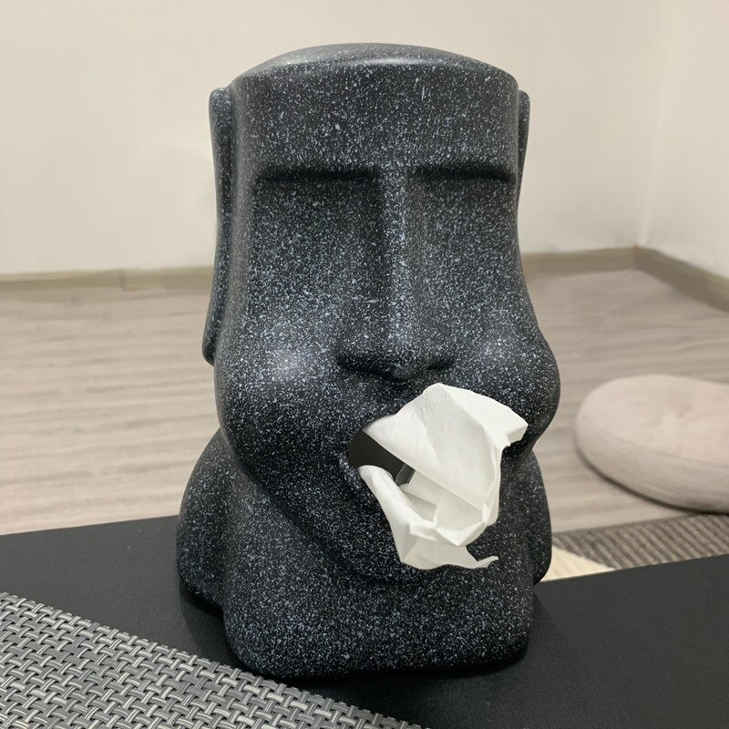 Statue de pâques en pierre Moai, boîte à mouchoirs de salon nordique, boîte de rangement en papier drôle et