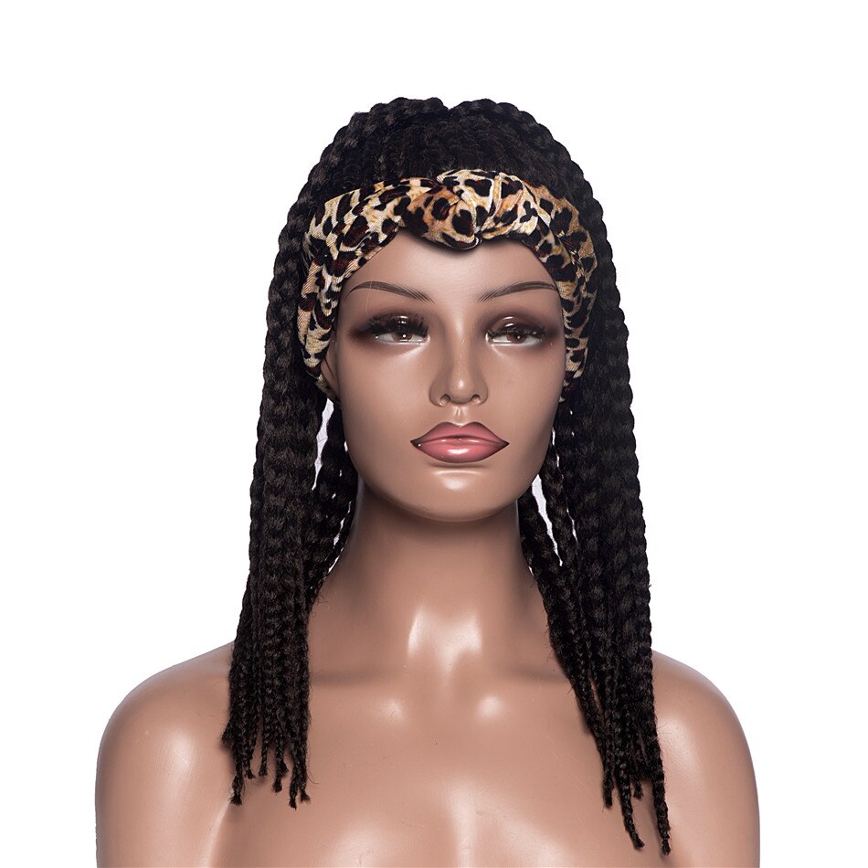 Gaka syntetisk dreadlock fletning parykker krøllet æske 2 in 1 wrap sort afro paryk puff turban hår pandebånd med snor