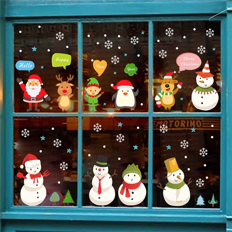 merry christmas tree santa claus wall stickers for kids rooms window home decor happy year wall decals pvc wallpaper