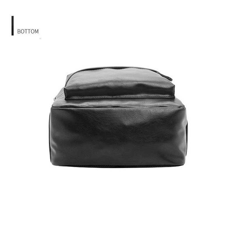 Mochila masculina casual de couro pu, bolsa de ombro para homens, viagem, preta, para adolescentes, com carregamento usb, anti-roubo