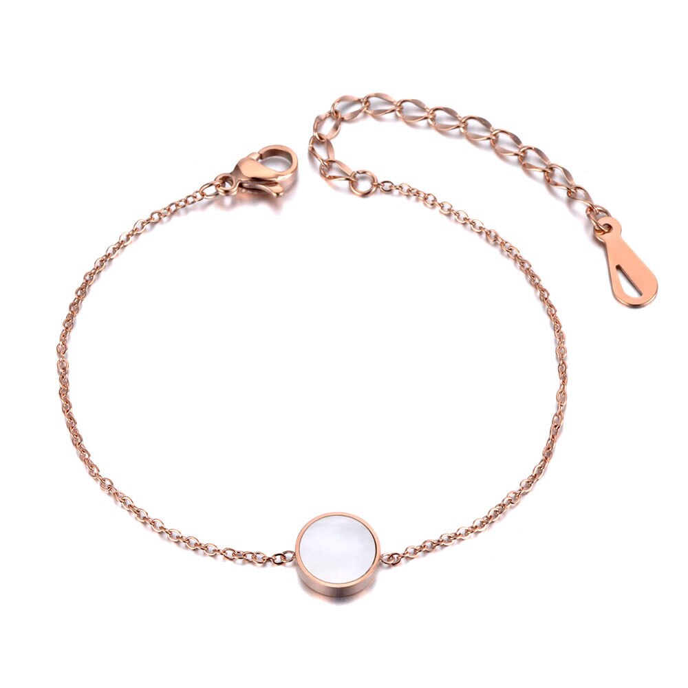 Lokaer White/Black Shell Charm Bracelet Bangle For Women Girls Stainless Steel Link Chain Bohemia Beach Jewelry B19022: Rose Gold White