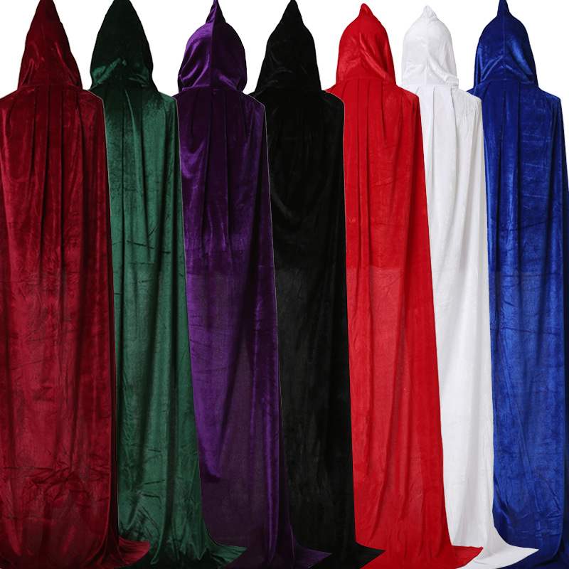 I bambini di età di Carnevale Costume di Halloween Uomo Donna Wizard Cosplay Lungo Mantello di Velluto Gotico Mantello Con Cappuccio Robe Medievale Strega Vampiro