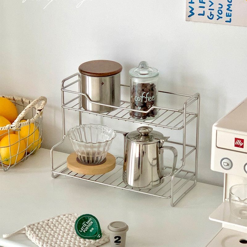 Double Layer Desk Storage Rack Kitchen Organizer Bathroom Countertop Storage Shelf Dressing Racks Versatile Storage Basket: Light Grey