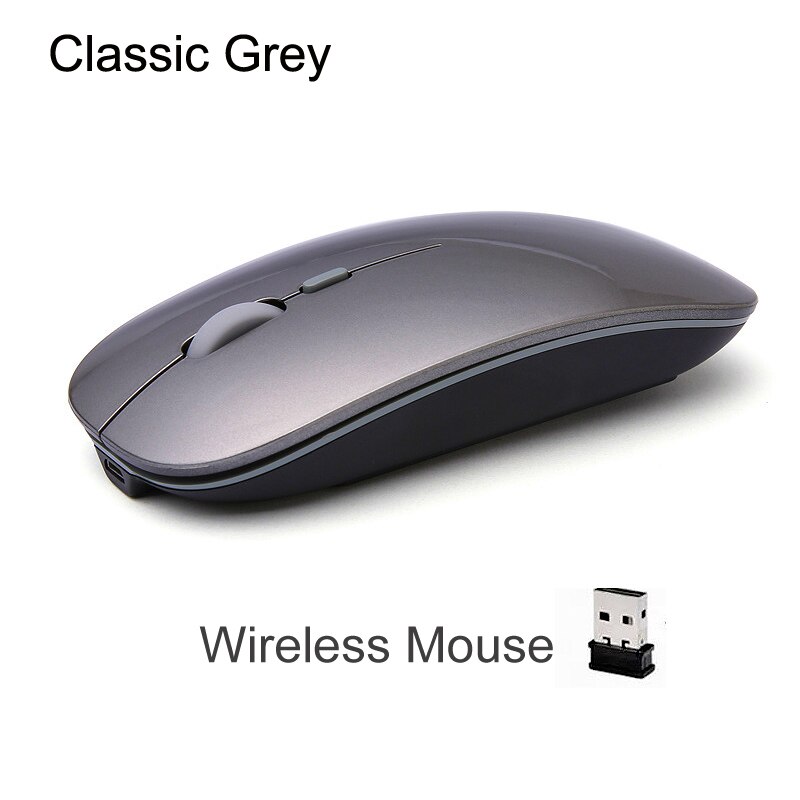 Rechargeable Optical Wireless Mouse Slient Button Ultra Thin Mini Optical Ultrathin USB 2.4G Mice for Computer Laptop Computer: Wireless Grey
