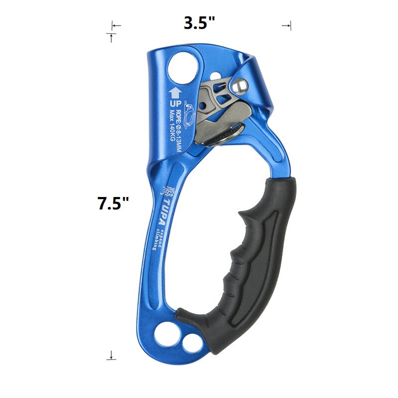 SRT Klettern Hand Aufsteiger Legierung Takelwerk Seil Ergonomische Behandelt Steigleitung Abseilen Getriebe Ausrügestochen Verknüpfungen Baumpfleger Baum Kletterer: Blau Rechts Hand