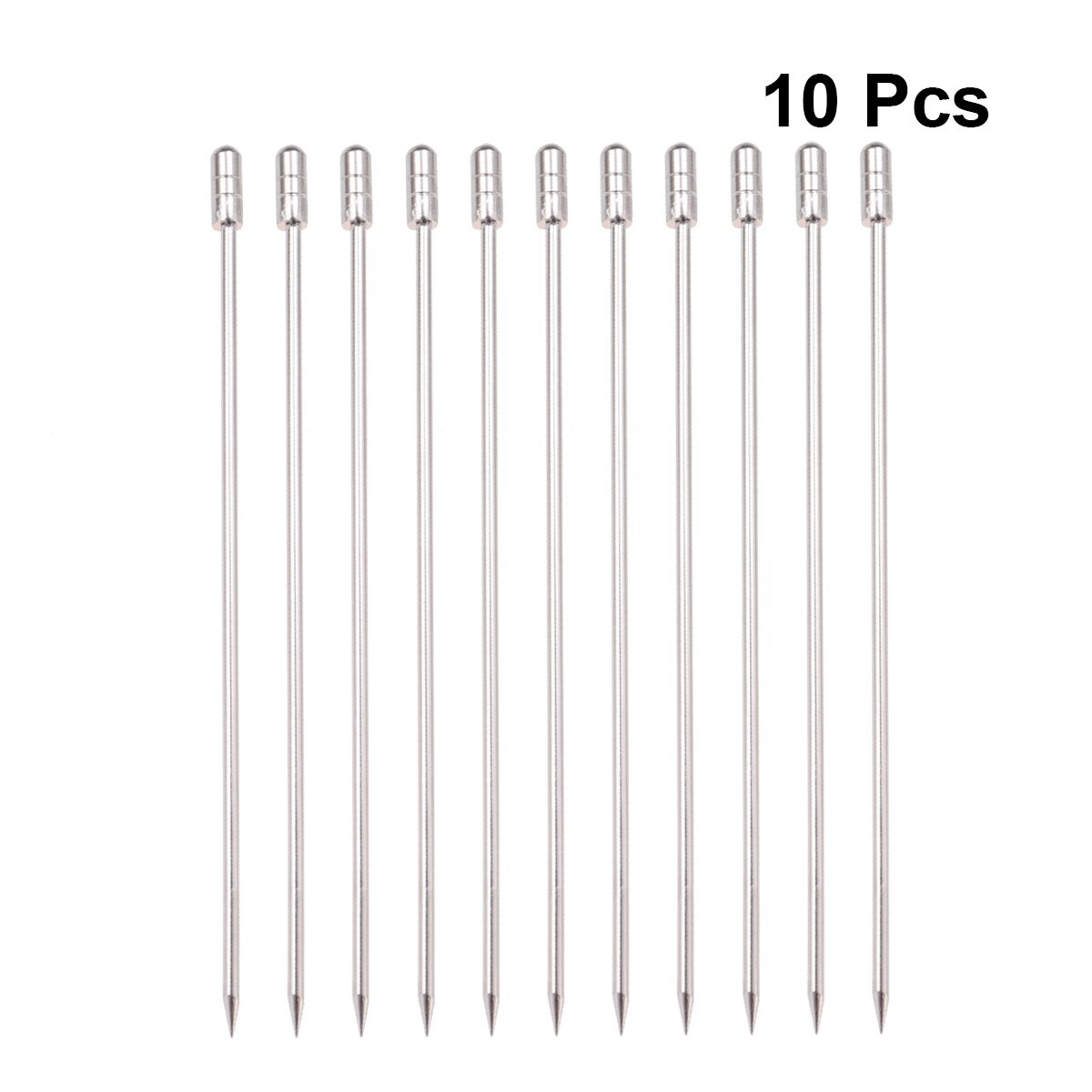 10 Pcs 304 Stainless Steel Food Picks Reusable Cylinder Shaped Cocktail Picks Dessert Picks for Dinner Party BBQ (Silver)