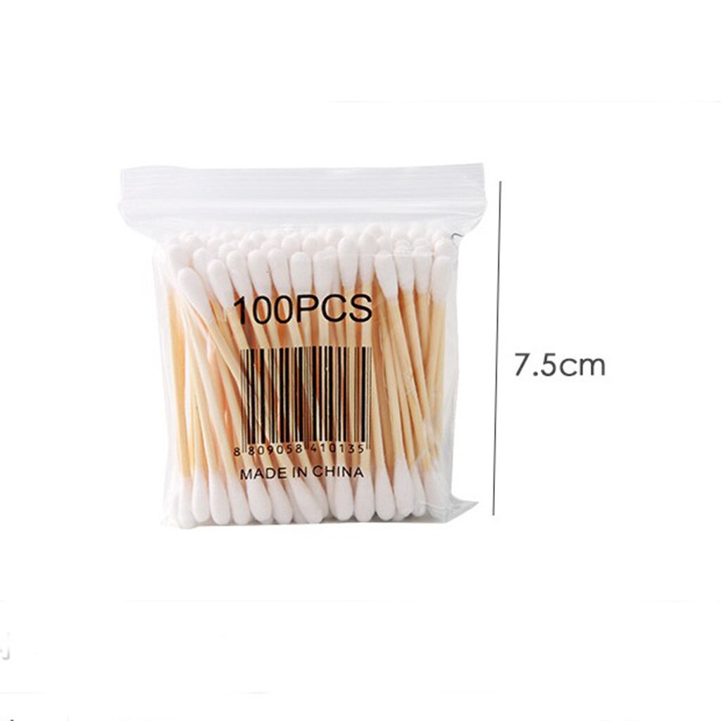 Cotton swab 100 Soft Bag Wood Stick Double Head Cotton Swab Sanitary Swab