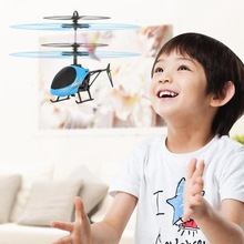 Flying Mini RC Induction Aircraft Flashing Light Toys RC Airplanes Intelligent Hand Induction Remote Control Airplane Toy Blue