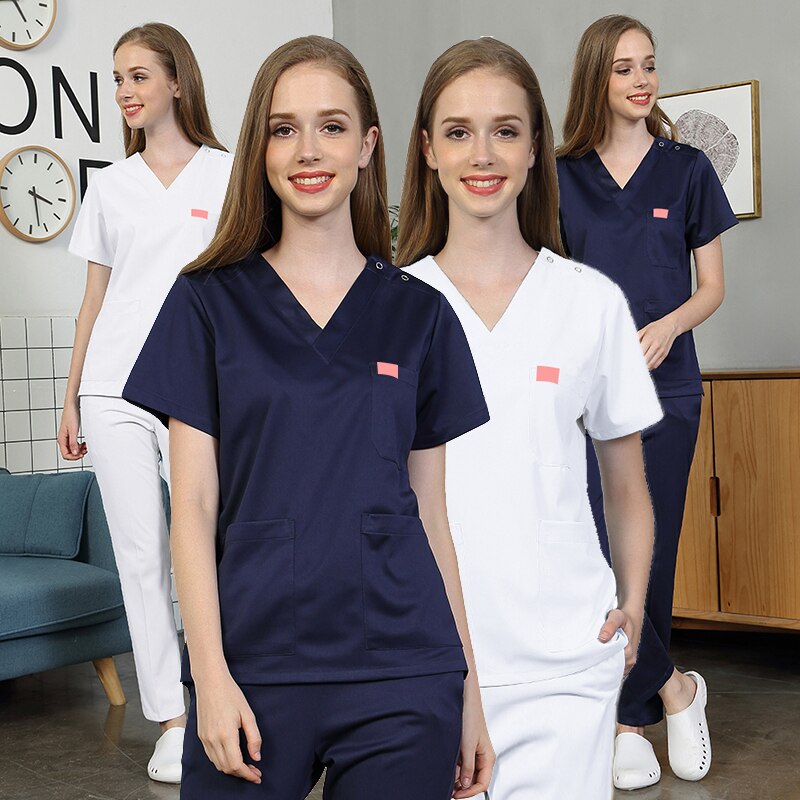 Uniforme blanc Polyester coton solide couture animal de compagnie Salon de beauté Scrubs uniforme laboratoire opérateur gommage travail uniforme