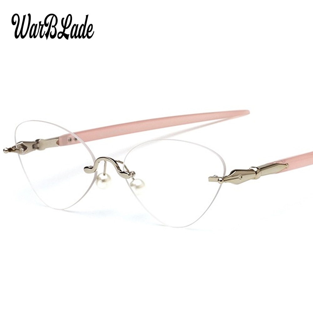 Eyeglasses Rimless Cat Eye Clear Lens Glass Transparent Eye Glasses Frames For Women Eyewear Optical Spectacles
