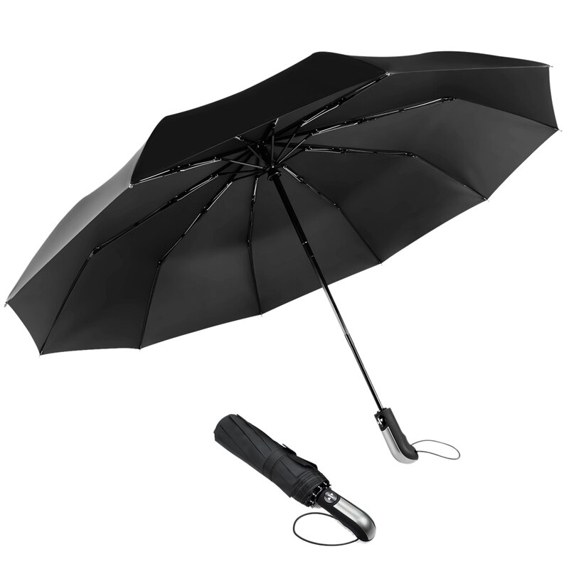 -Reizen Paraplu Grote Paraplu Winddicht Waterdicht, Compact Opvouwbare Zwarte Paraplu Voor Reizen, auto Open Close Paraplu In