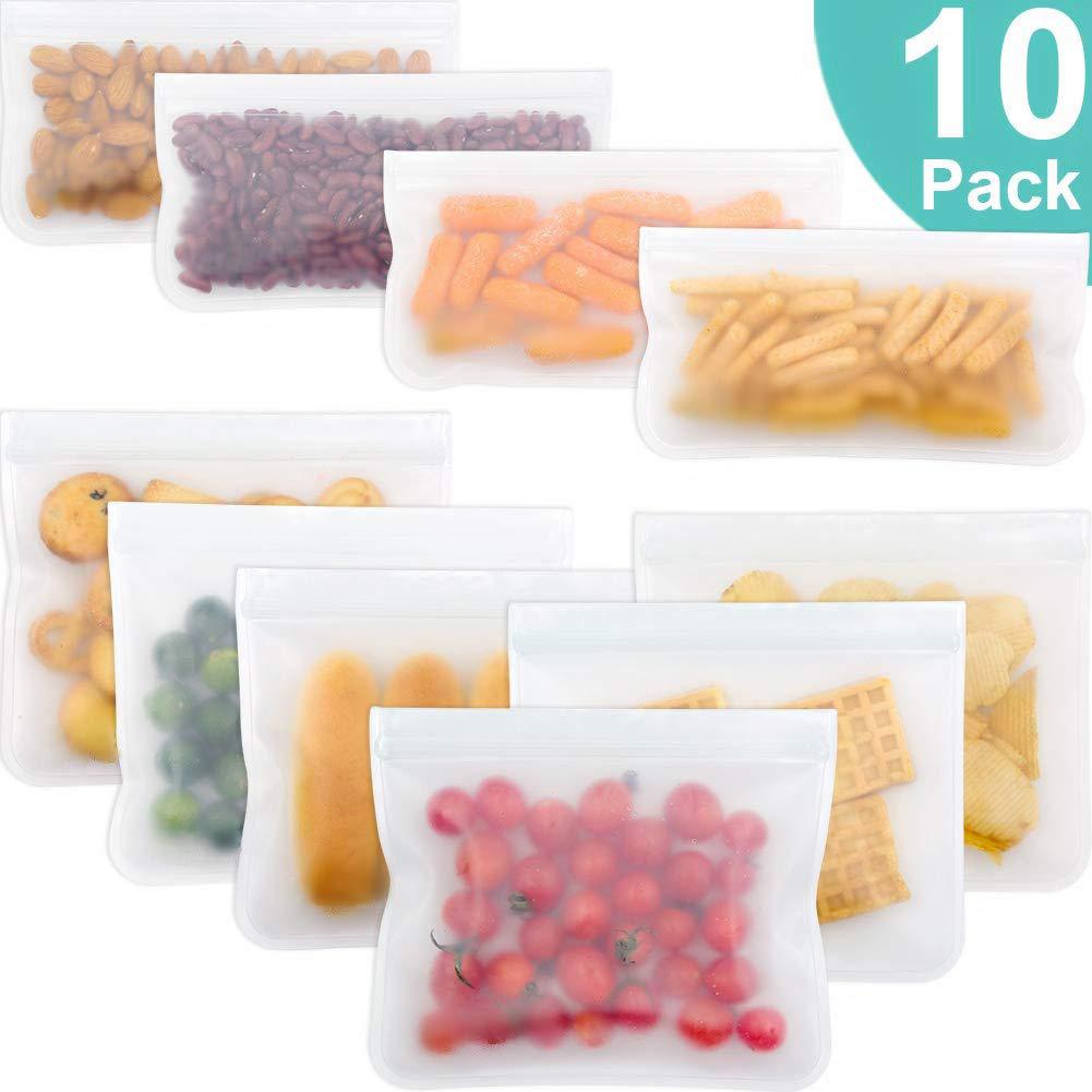 Vktech 10 Stuks Peva Silicone Voedsel Opbergtas Herbruikbare Vriezer Tas Lekvrij Top Zip Lock Tassen Keuken Organizer Verse-houden Zak