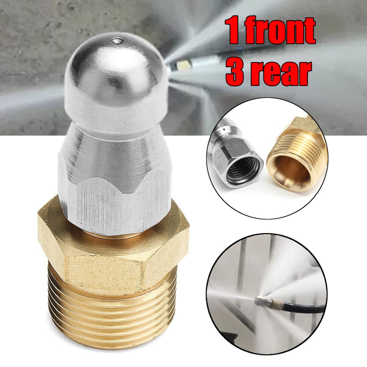 Front Rear Pipe Dredger Nozzle High Pressure washer Cleaner Attachment Head Tool M22 F14 Drain Sewer Garden Hoses Watering