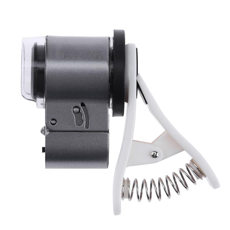 Detachable Clip 60X Microscope LED UV Light Clip-On Camera Micro Lens For Iphone SmartPhone Mobile Phone Travel Lens