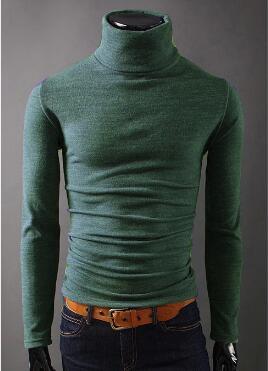 Herfst Heren Truien Casual Mannelijke Coltrui Man Zwarte Solid Truien Slim Fit Kleding Trui: Dark green / L