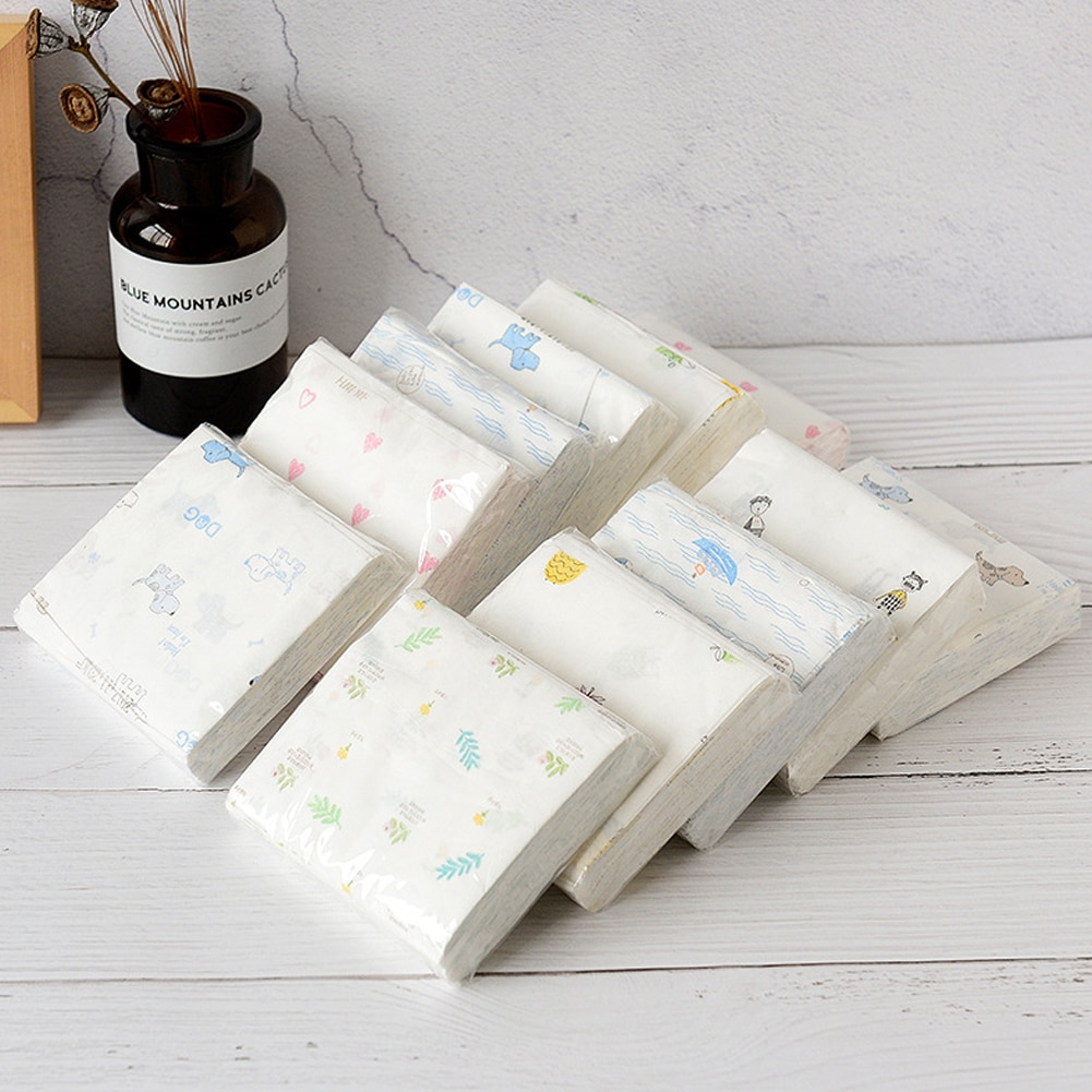 Pañuelos de papel desechables de 3 capas, compresas de impresión de dibujos animados gruesas, Color sanitario, aleatorio, 12 paquetes