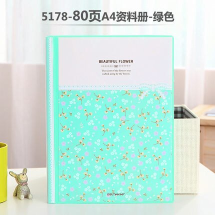 Fresh Flower Paper File Holders A4 Document Holder Paper Folder Storage Binder Pouch Package Office School 30/40/60/80pages: 80 pages-green
