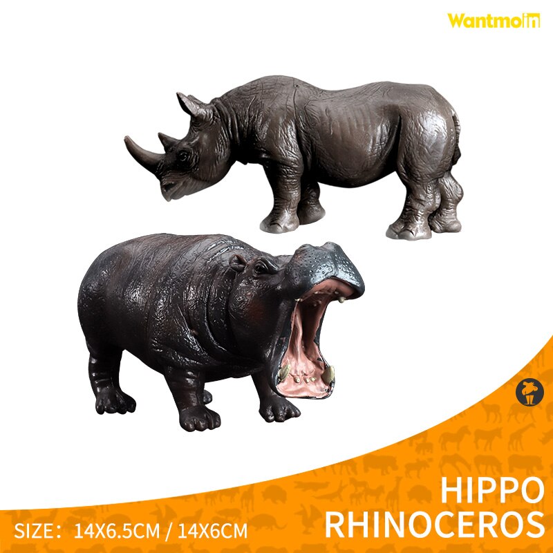 Safari Animals Figures Toys, Realistic Jumbo Wild Zoo Animals Figurines Large- Plastic Playset with Elephant, Giraffe, Lion, etc: Hippo VS rhinoceros