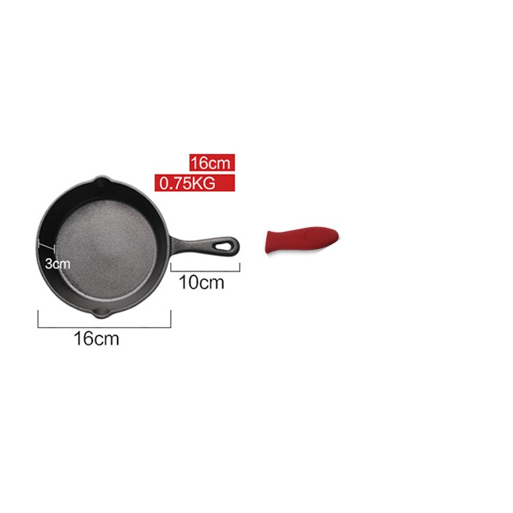 Kitchen Stovetop Oven Use Pre-seasoned Cast Iron Skillet with Silicone Handle Holder: 16cm A