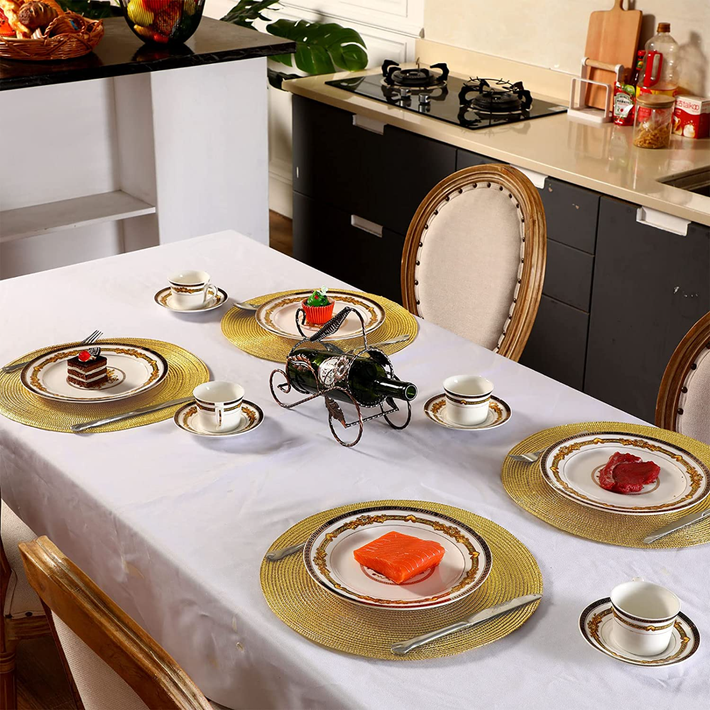 einstellen mit 6 runden geflochtenen Tischsets, 34 cm, Tischsets für Esstische, Weihnachten, Halloween, gewebt, waschbar, rutschfest