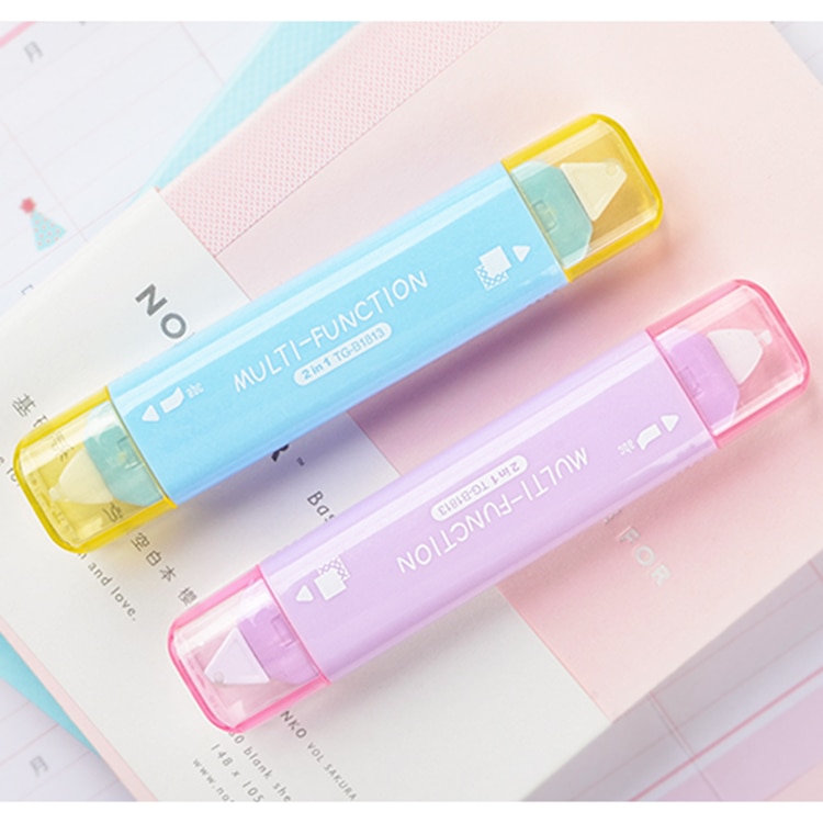 Bande de Correction de couleur de bonbon Double tête ruban de Correction multifonctionnel papeterie d'étudiant