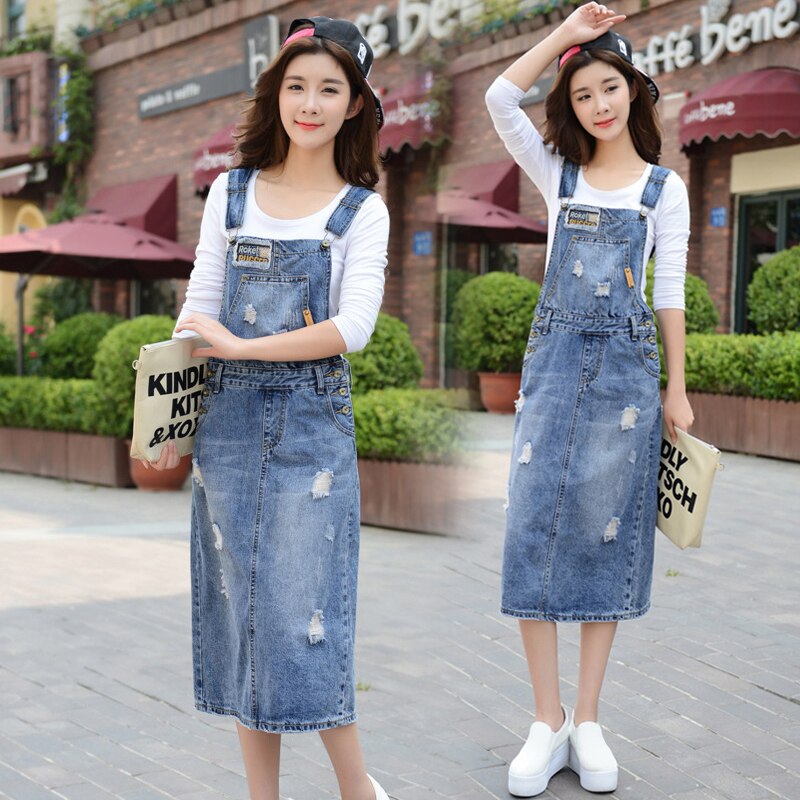 Women Suspenders Denim Dresses Spring Summer Rippe... – Grandado