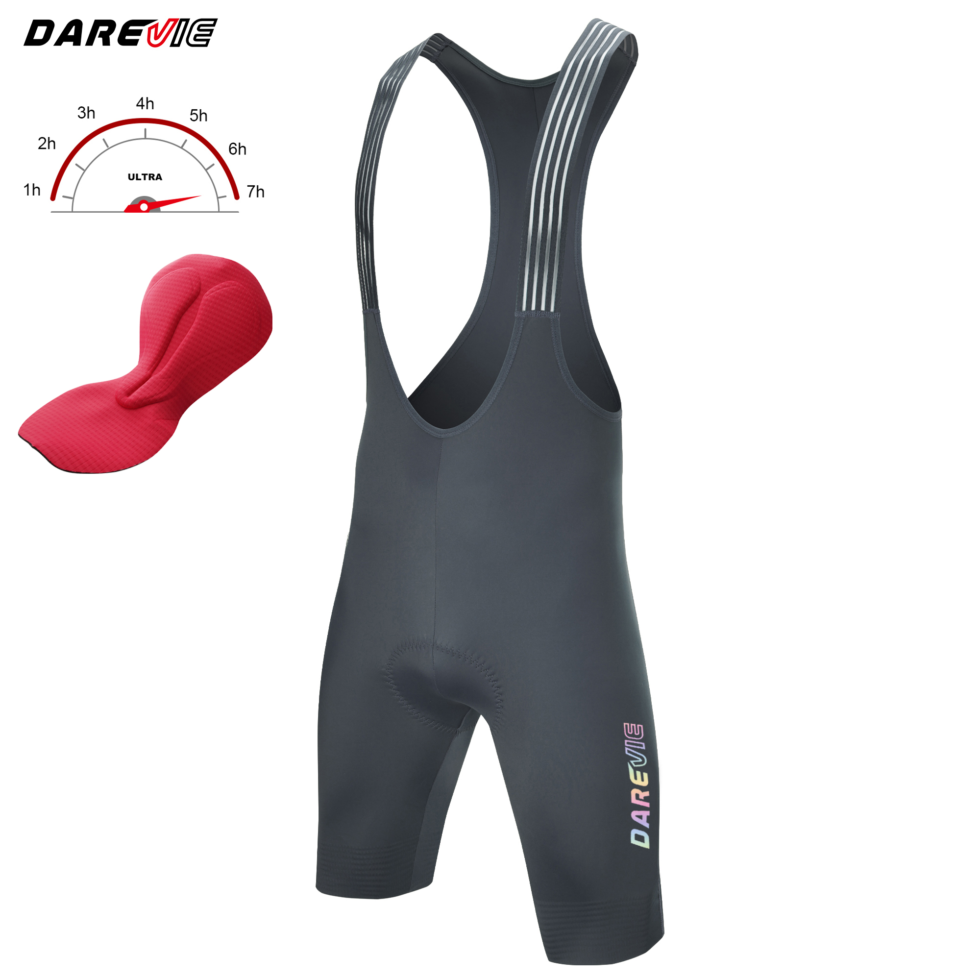 DAREVIE cuissard de cyclisme sans couture 4.0 italie élastique-interface Pad short de cyclisme diamant jambe pince hommes Bretelelle Shorts: S / Argent