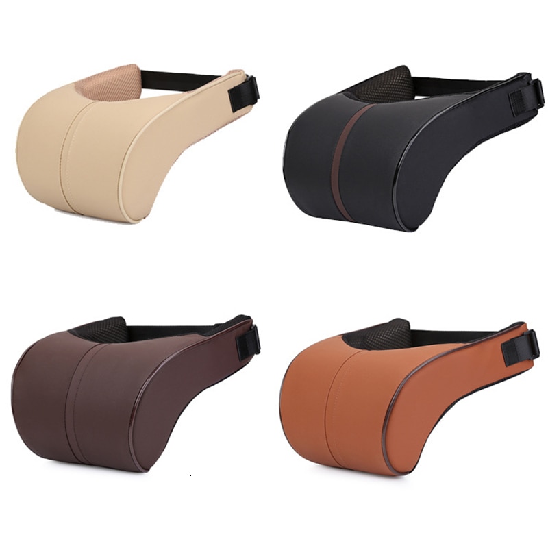 Car Seat Headrest Pillows Waist Back Support Cushions Set Memory Foam Black PU Leather Neck Rest Pad Auto Styling Accessories