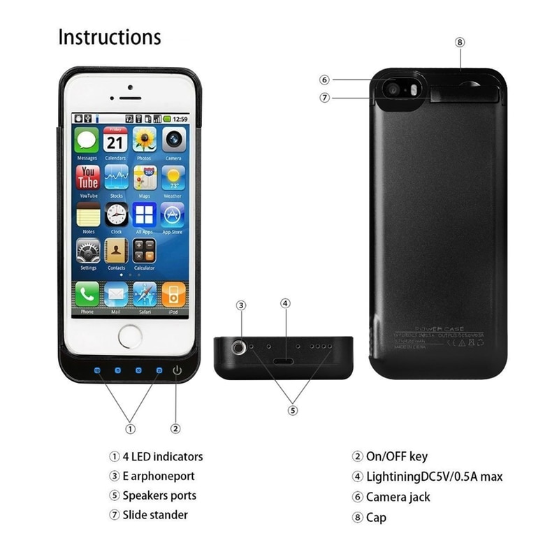 Expower Battery Charger Case 4200mah for iPhone 5/5C/5S/SE Rechargeable Viewing Stand Battery Pack Backup Chargering Case
