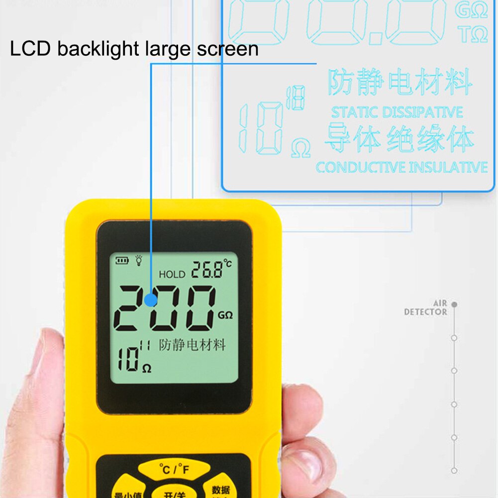 Håndholdt overflademodstand meter lcd-skærm jordmodstand testværktøj  as982 fku 66