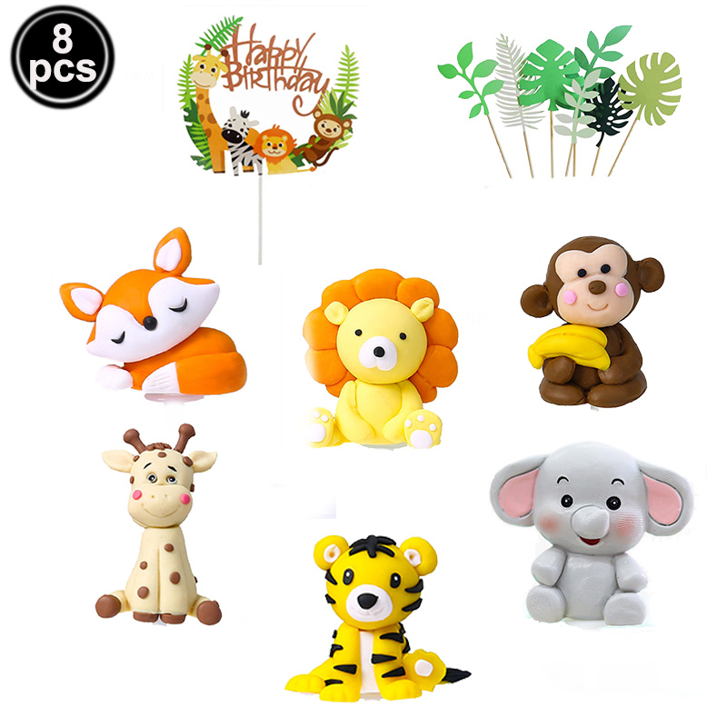 Ensemble de décoration de gâteau en forme d&#39;animaux, 8 pièces, pour anniversaire, Jungle, Safari, ferme, forêt, Zoo, fournitures pour fête prénatale: Jungle