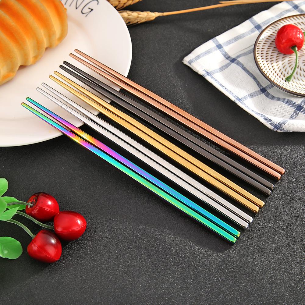 Palillos de acero inoxidable antideslizantes, palillos chinos portátiles para comida, vajilla de 21cm, utensilios de cocina, 1 par