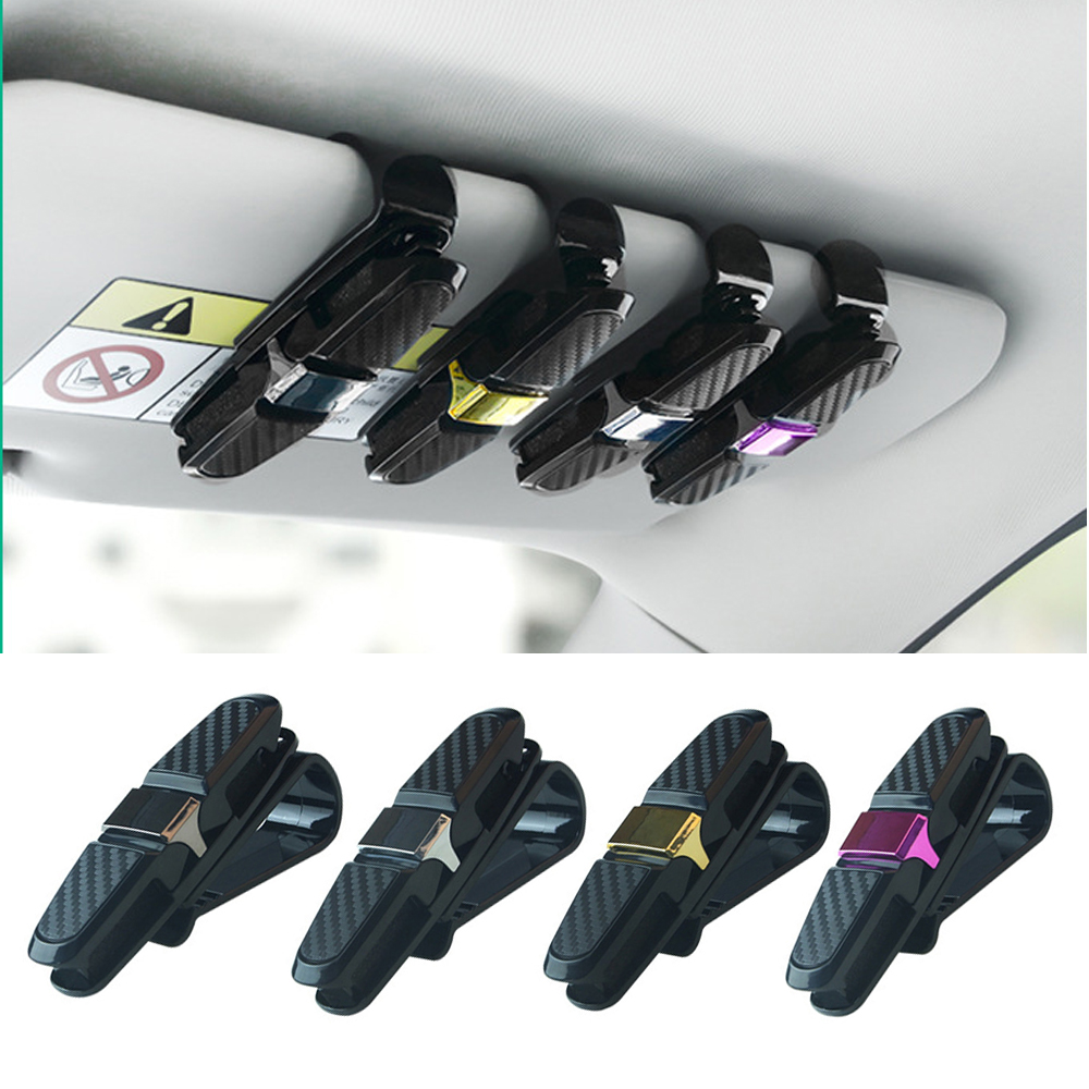 Auto Zonneklep Bril Houder 180 Graden Rotatie Kaart Ticket Houder Sluiting Universele Auto Carbon Fiber Look Zonnebril Clip