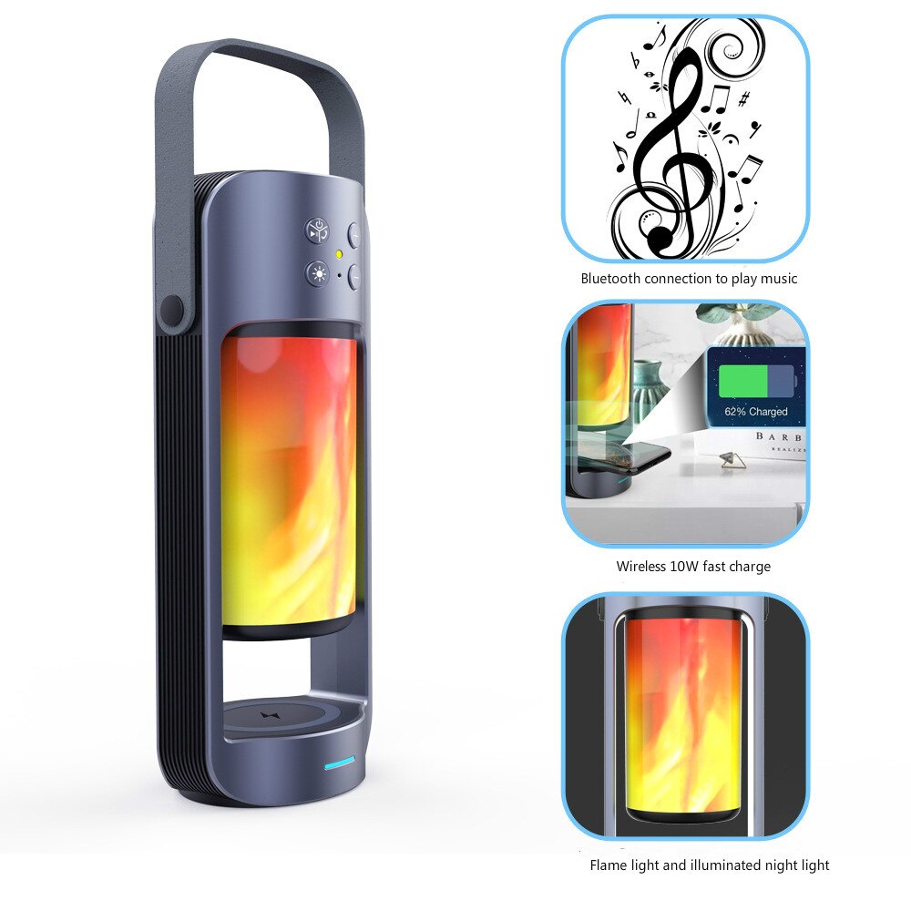 HIFIsound effect flame light wireless charging bluetooth speaker versatile outdoor emergencylight with charging treasurefunction