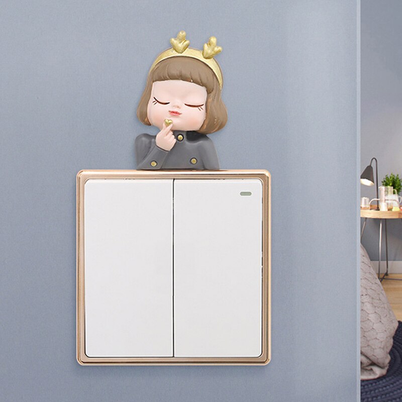 3D Resin On-off Switch Sticker Luxury Switch Outlet Wall Sticker Cartoon Girl Switch Cover Room Decor