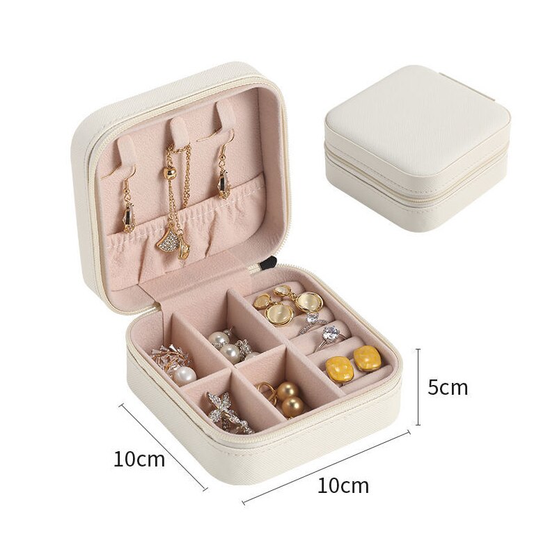 Schmuck Organizer Box Anzeige Reise Schmuck Fall Tragbare Schmuck Box Zipper Leder Lagerung Joyeros Organizador De Joyas: white 2