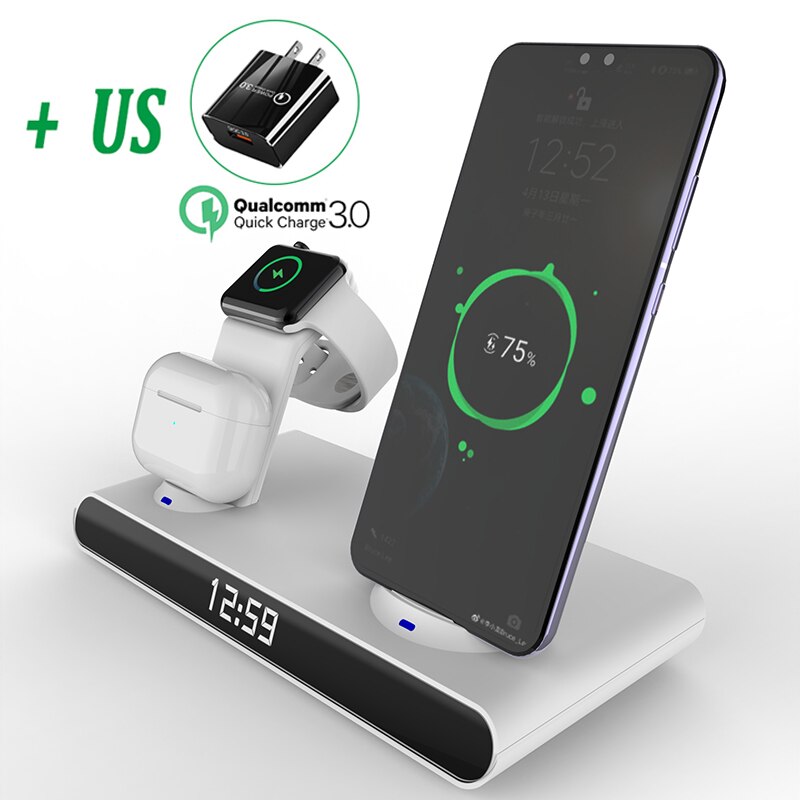 Chargeur sans fil 6 en 1 30W, pour iPhone 13 12 Pro Max X Samsung, pour Apple Watch 6 SE, Airpods Pro 2 3: White with US Plug