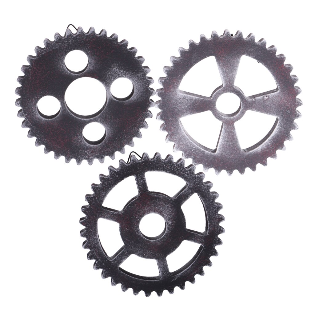 Set 3PCS Wooden Gear Wall Decorative Ornaments Antique Steampunk Cogs Industrial Decor