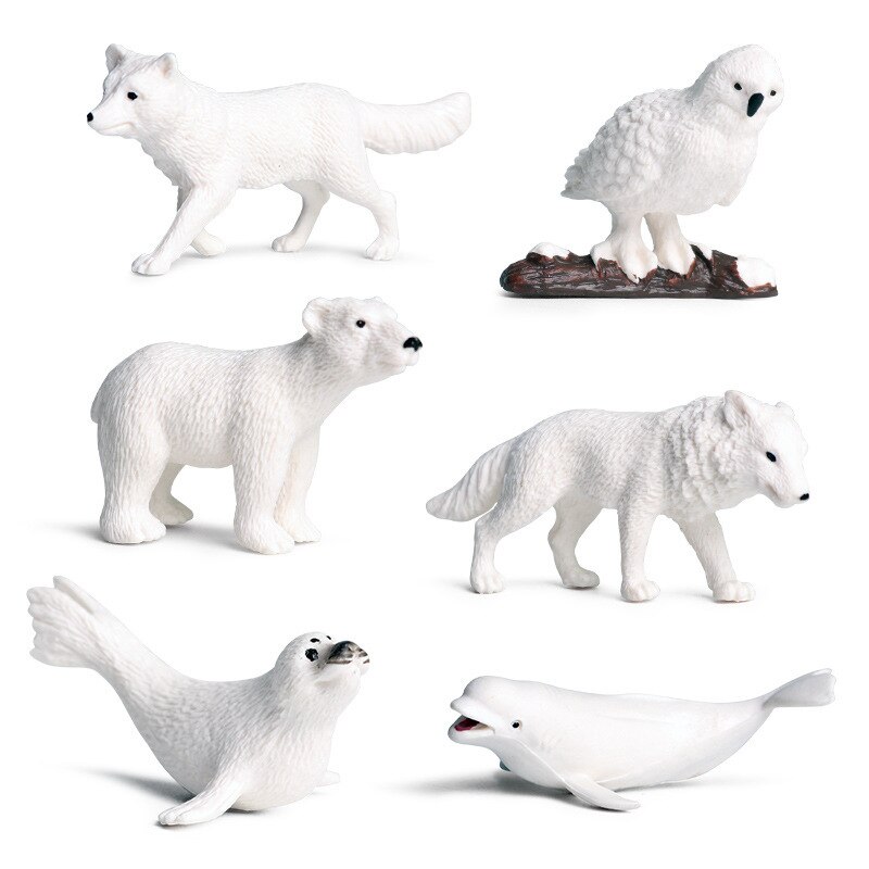 Toy Figures Model Handgemaakte Wildlife Animal Bear Poolvos Wolf Beluga Walvis Seal, Sneeuwuil Polar Regio Educatief