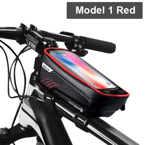 Vild mand 6.2 tommer cykeltaske cykel regntæt vandtæt mtb front taske mobiltelefon etui cykling top rør taske cykeltilbehør: Model 1 rød