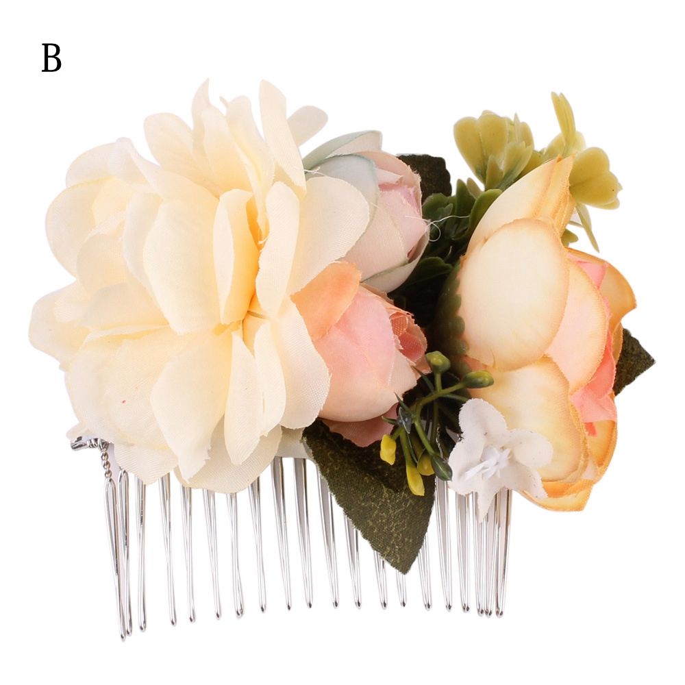 1 Pcs Rose Flower Hair Combs Wedding Crown Headwear Blooming Flower Headband for bride girls flower hair clip Wedding Jewelry: B