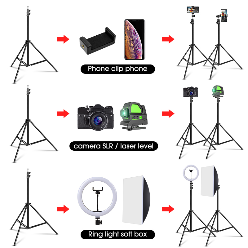 Stojak na kij do selfie 1,1 m/1,6 m/2,0 m statyw fotograficzny stojaki oświetleniowe z 1/4 śrubą regulowany statyw oświetleniowy statyw fotograficzny